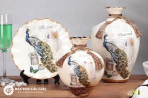 Bình Gốm 3 Bộ Con Chim Công – Đồ Trang Trí Cho Phòng Khách